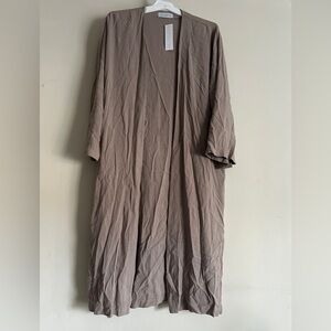 Women’s 100% Linen Cardigan Open Front Wrap Duster Size Small S Khaki